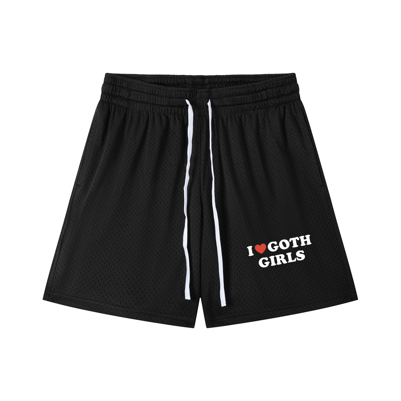 "I Heart Goth Girls" Mesh Drawstring Shorts