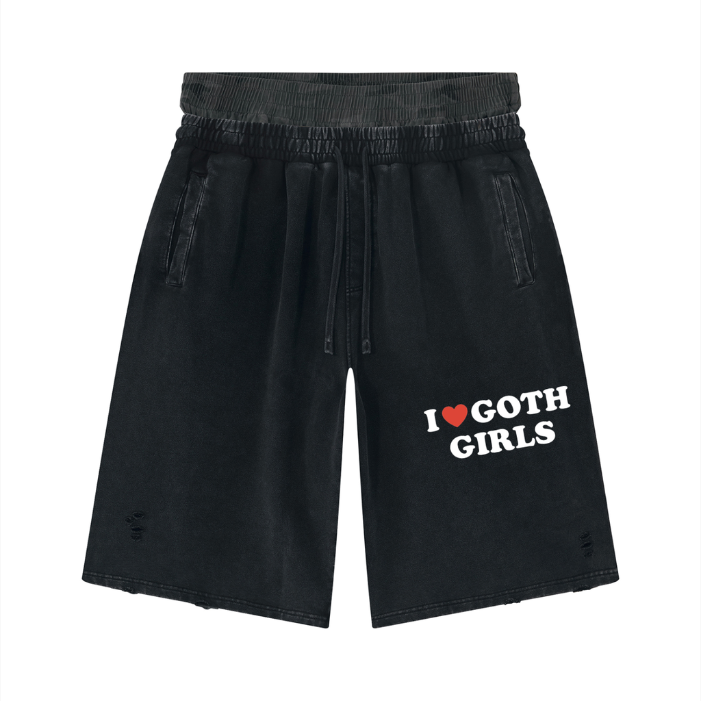 Unisex "I <3 Goth Girls" Vintage Distressed Wide Leg Shorts