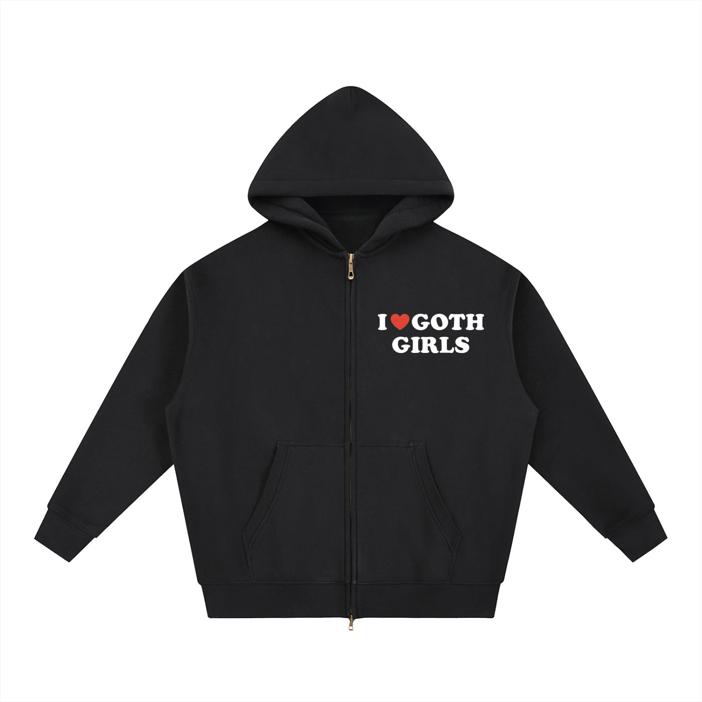 "I Heart Goth Girls" Zip-Up Oversized Fleece Boxy Hoodie
