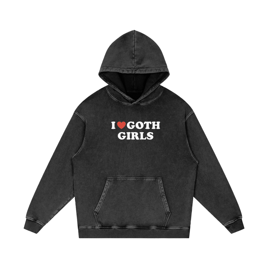 "I Heart Goth Girls" Snow Washed Loose Cotton Hoodie