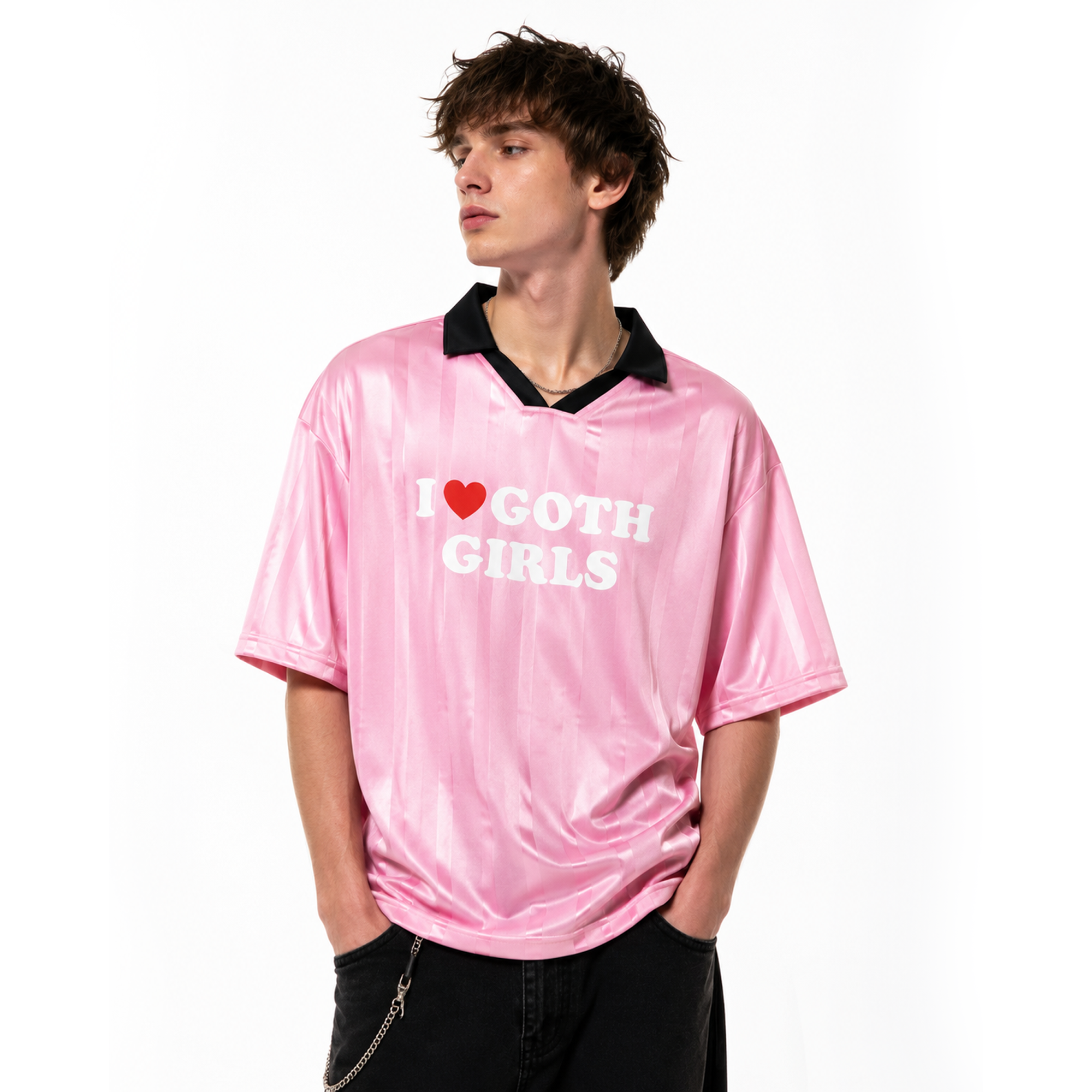 "I Heart Goth Girls" Unisex Striped Jersey (Pink)