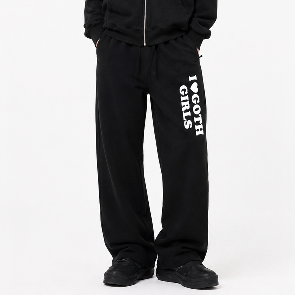 "I Heart Goth Girls" Snow Washed Raw Edge Sweatpants