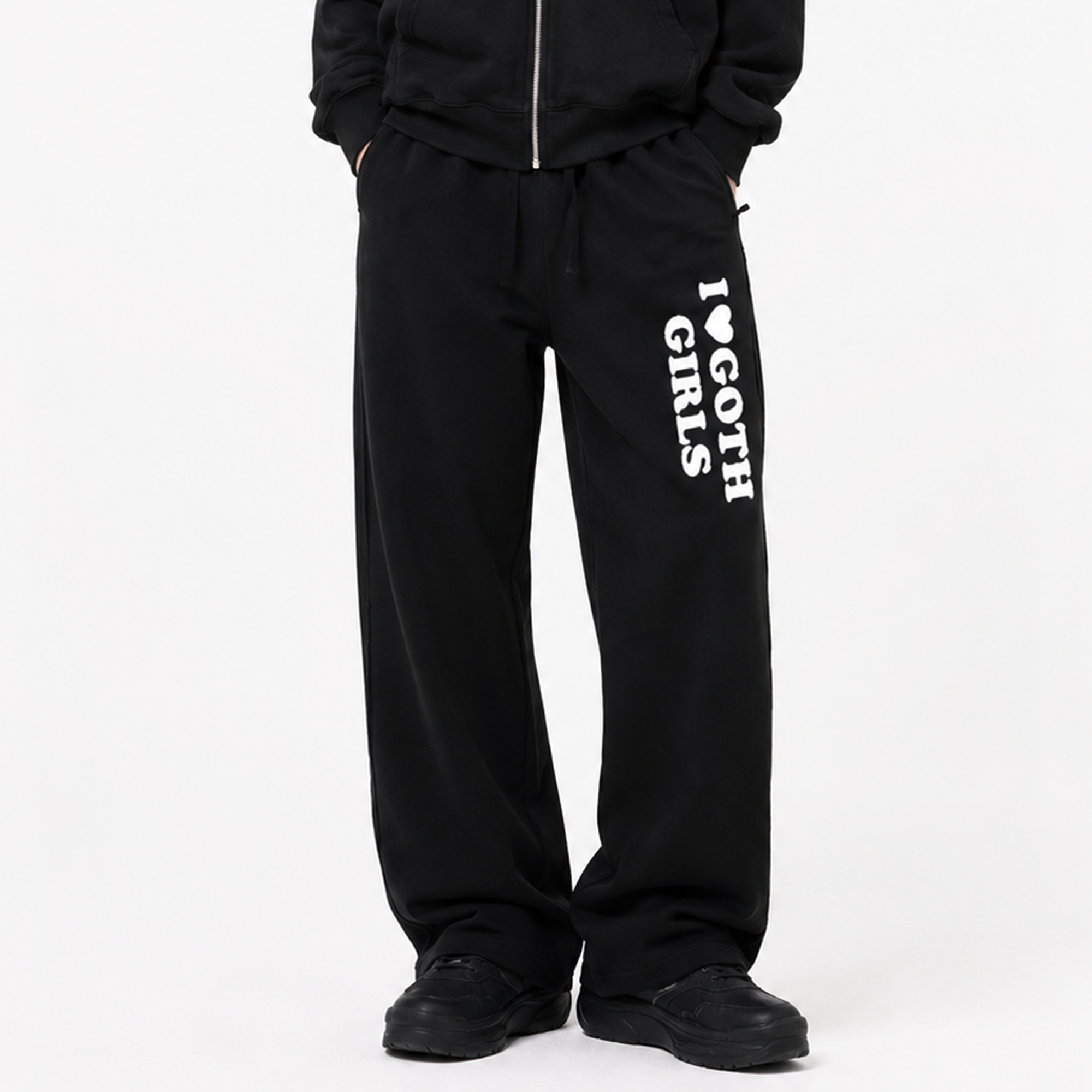 "I Heart Goth Girls" Snow Washed Raw Edge Sweatpants