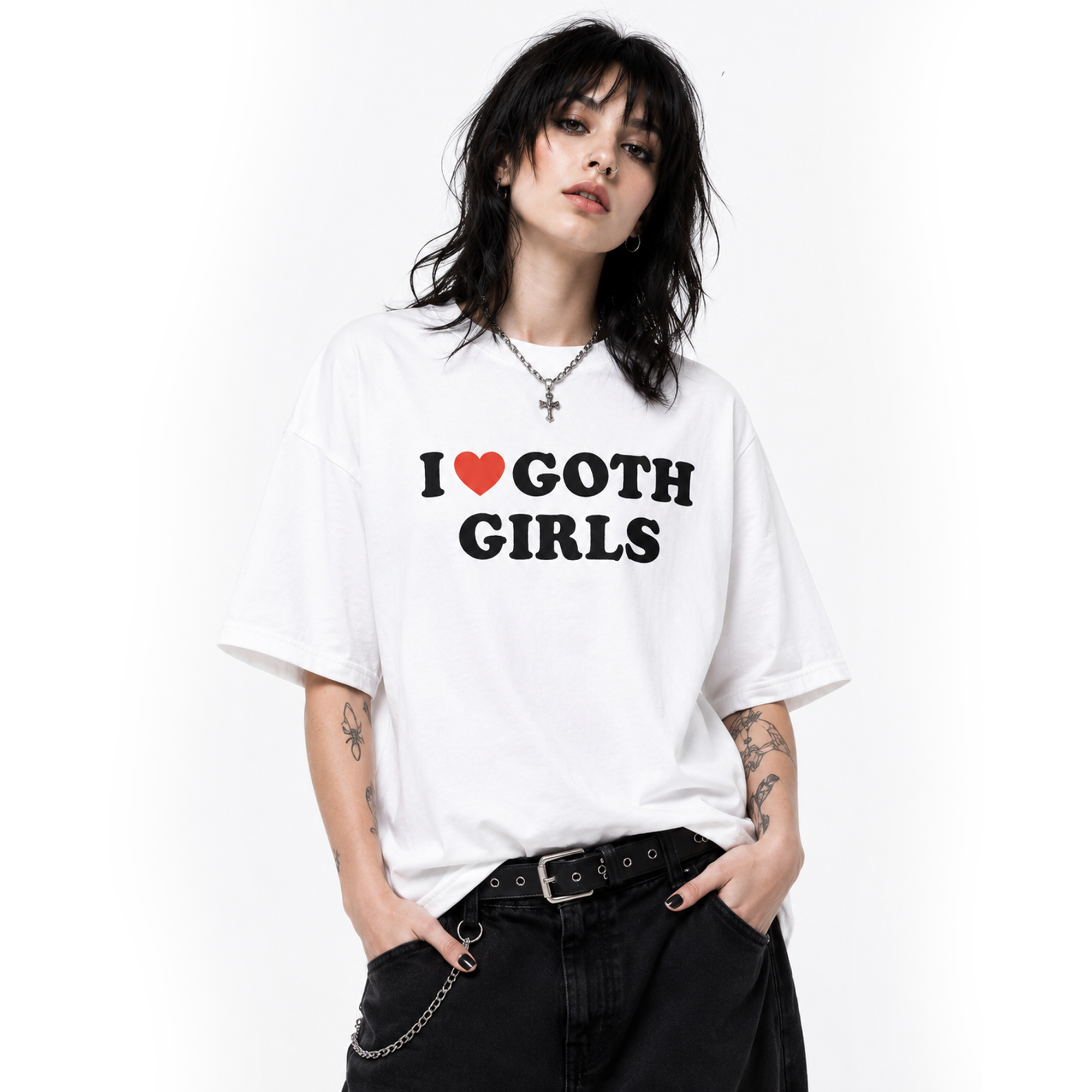 "I Heart Goth Girls" Unisex Pure Cotton T-Shirt (White)